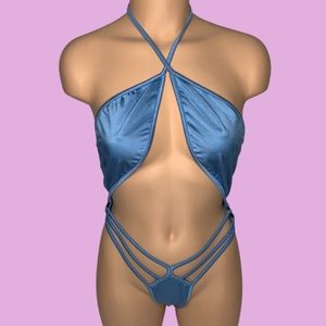 Exotic Dancewear Blue Strappy Monokini, One Piece Body Suit